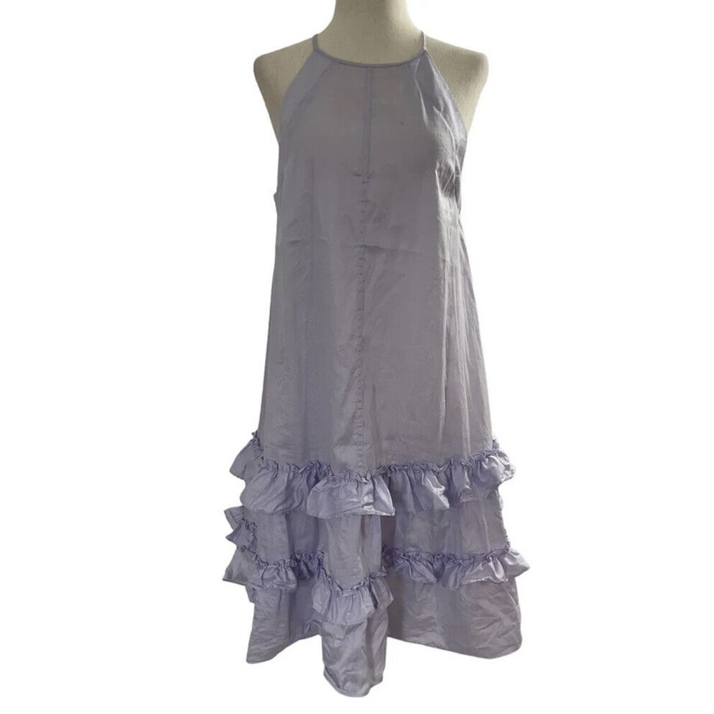 Rebecca Taylor Womens Halter Dress Size 4 100% Cotton Ruffle Purple #7••